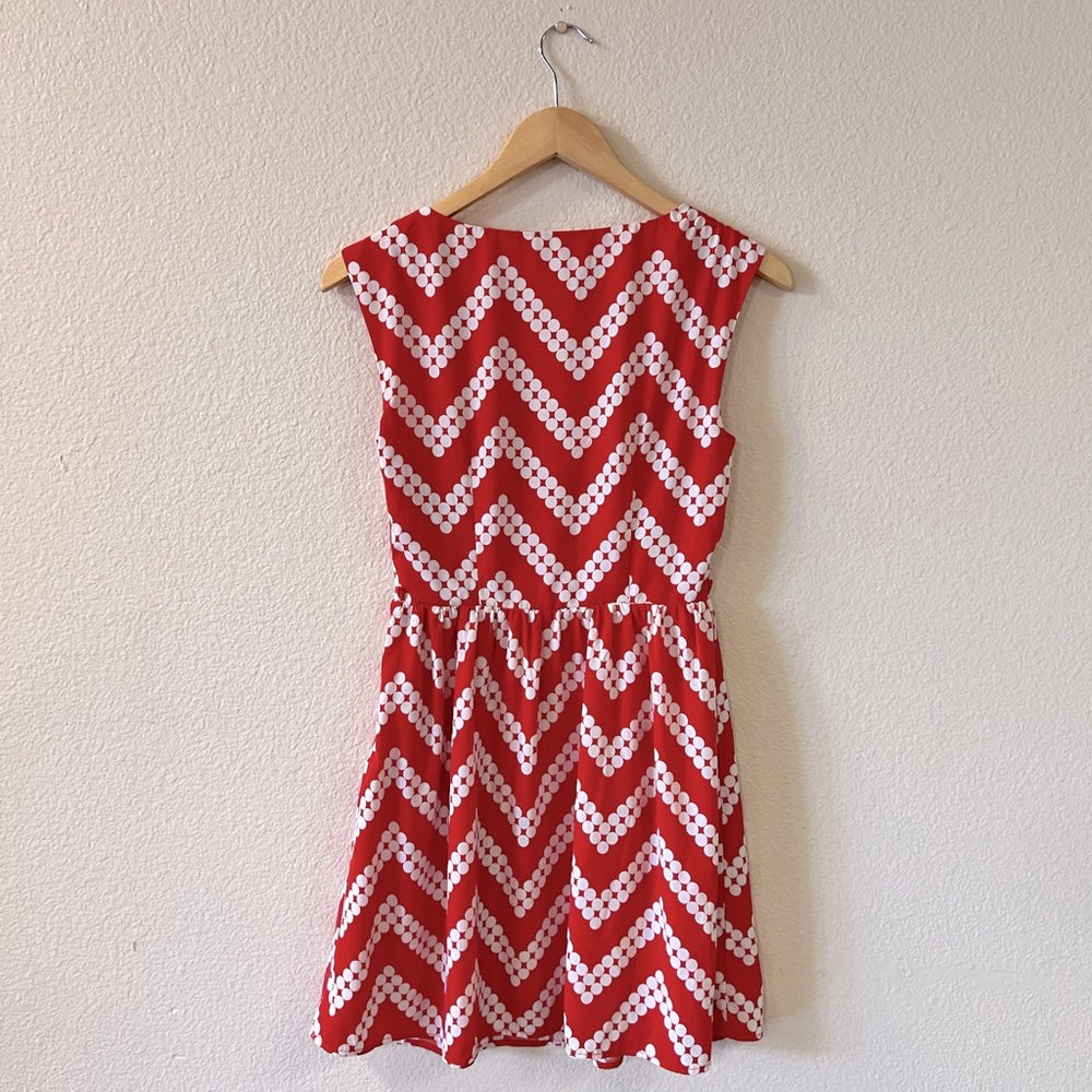 Red dress with white chevron dot print by Pink Owl, size S - Picture 3 of 9